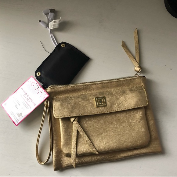 Liz Claiborne Handbags - Gold Clutch W/ IPHONE/ANDROID BATTERY PACK